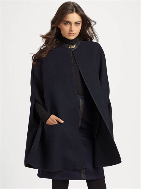 lyst raoul leather trimmed wool cape  blue