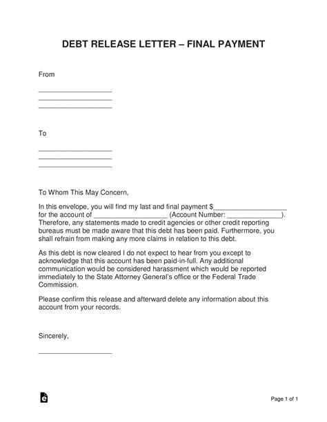 debt payoff letter template