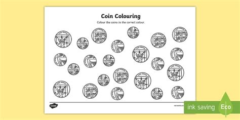 coin colouring worksheet coins money numeracy maths colour