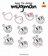 Mugman Draw Step Cuphead Drawing Instruction Kids sketch template