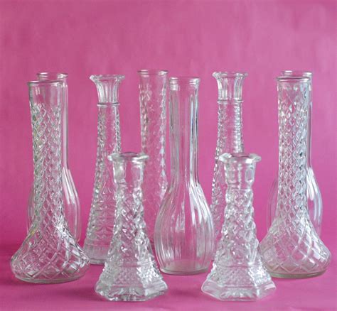 clear glass vintage  bud vase collection tall  bud