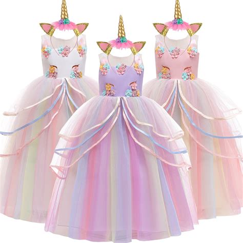 girl rainbow unicorn dress party easter dress  costume   years