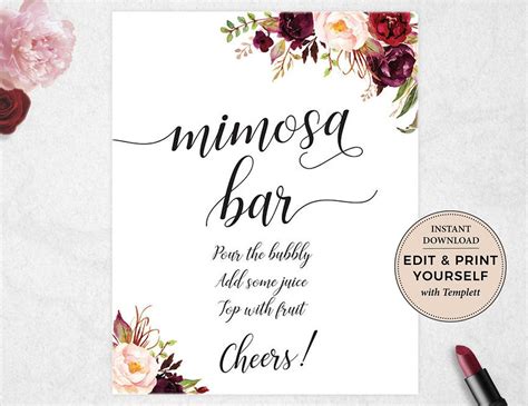 mimosa bar sign printable  printable templates