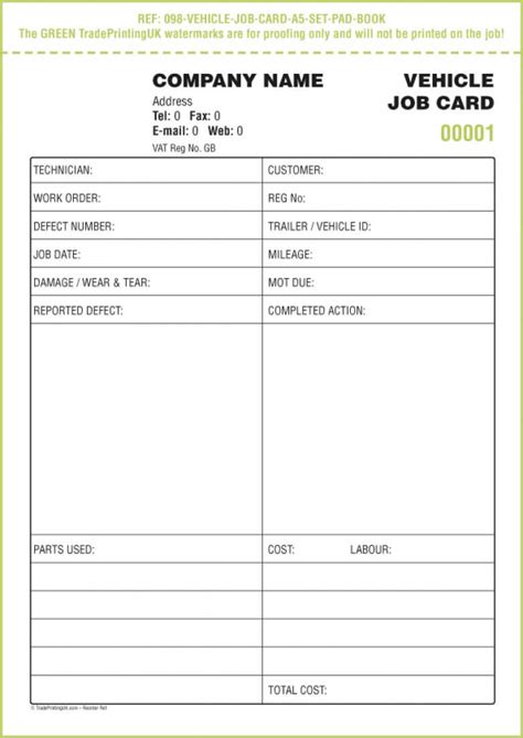 sample job card calepmidnightpigco  regard  service job card template professional