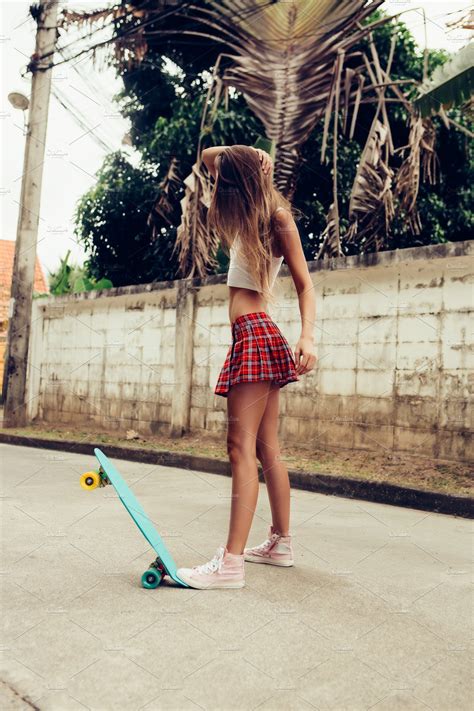 beautiful girl  skateboard high quality sports stock