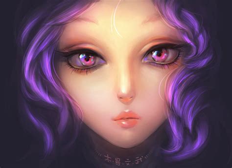 wallpaper face painting illustration eyes purple hair blue black hair nose pink head