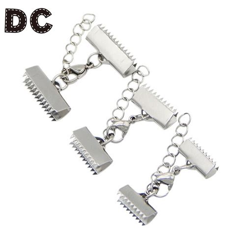 stainless steel jewelry connector flat leather cord  fastener clasps adjustable chains