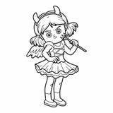 Devil Coloring Book Girl Illustration Demon Cute Horns Vector Helluva Ter Wings Red Stock Little Angel sketch template