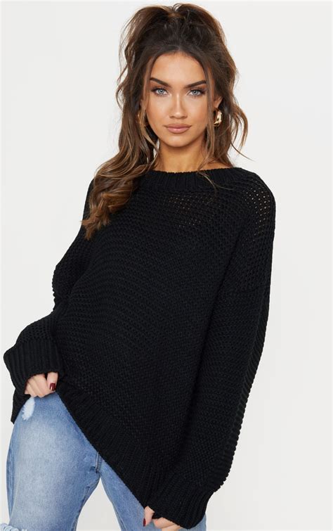 Black Chunky Knitted Sweater Knitwear Prettylittlething Usa