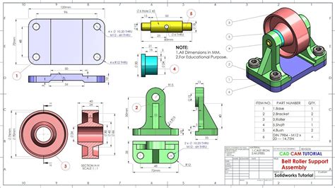 belt roller support assembly solidworks tutorial mechanical engineering design solidworks