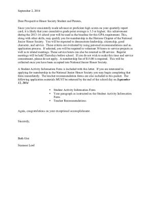 fillable  national honor society recommendation letter sample