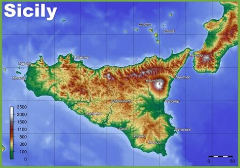 Sicily Physical Map Italy Map Sicily Topographic Map