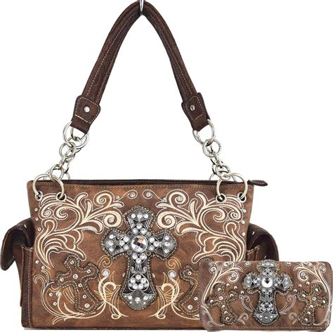 amazoncom western style rhinestone cross totes purse concealed carry