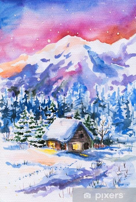 fototapete winterlandschaft aquarell gemalt pixersde
