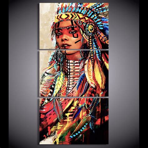 Hd Printed 3 Piece Canvas Art Native American Indian Woman