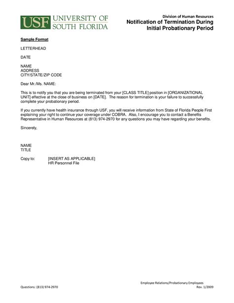 probationary notification  employee termination letter templates