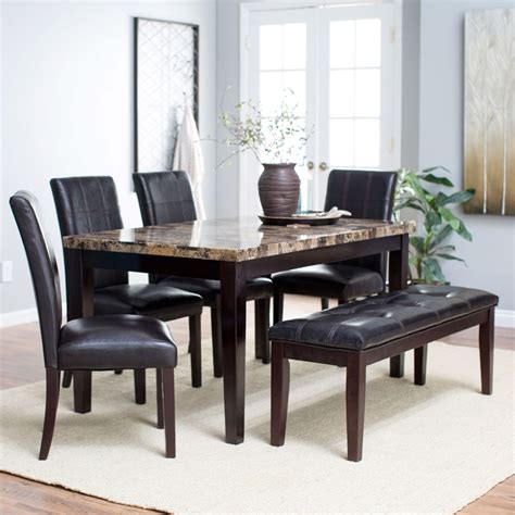 traditional  piece dining set  faux marble top table  chairs