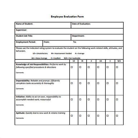 printable employee evaluation form