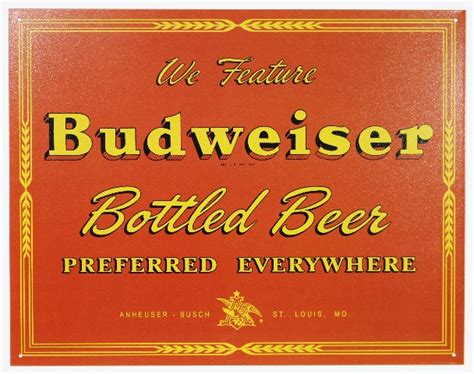 we feature budweiser bottled beer tin sign anheuser busch bud lite
