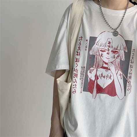 harajuku kawaii anime printed t shirt gothic oversized black tee