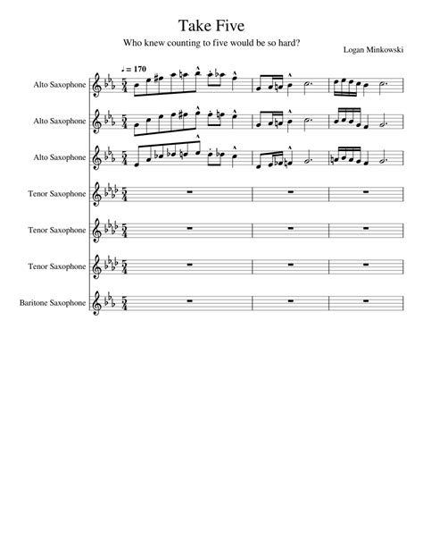 Take Five Sheet Music For Saxophone Alto Saxophone Tenor Saxophone
