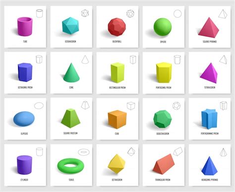 realistische geometrische vormen elementaire geometrie prisma kubus cilinder figuren