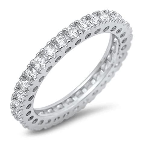 sterling silver womens flawless colorless cubic zirconia stackable eternity ring sizes