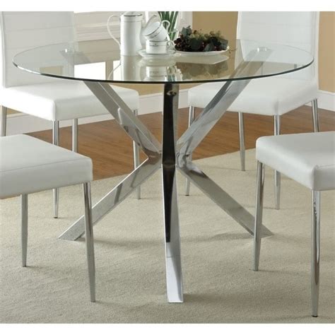 Bowery Hill Contemporary Round Glass Top Dining Table In Chrome