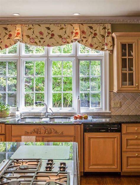 kitchen window  pleated floral valances top  trendy kitchen valances   kitchen