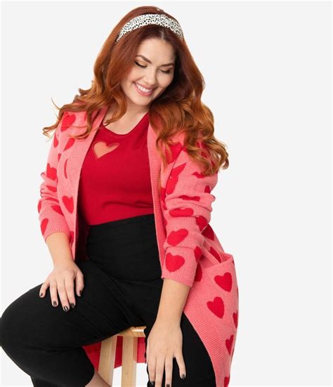 size pink red hearts open long cardigan   valentines