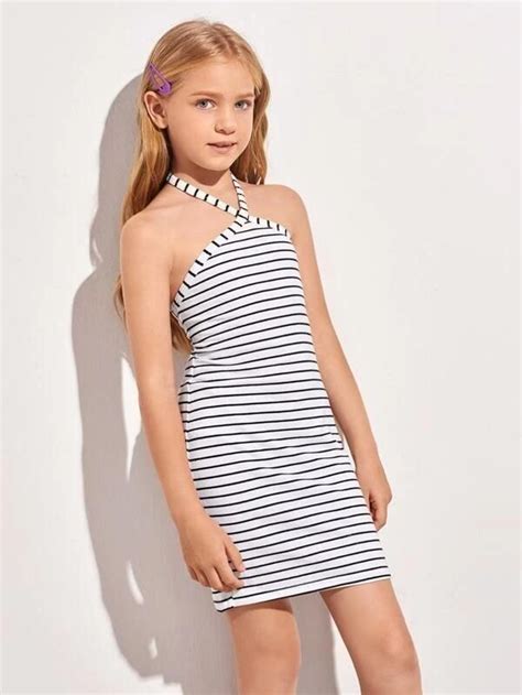 Girls Striped Halter Dress In 2021 Tween Fashion Outfits Girls