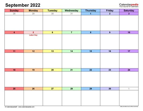 september  calendar templates  word excel