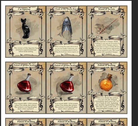 oc created  magic item cards   players dnd