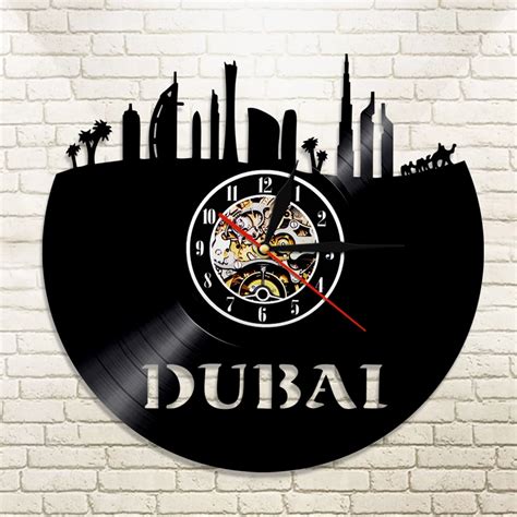 piece vinyl clock uae city dubai skyline wall clock vinyl art cityscape clock united arab