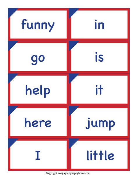kindergarten sight word flash cards  printable  pretty happy home