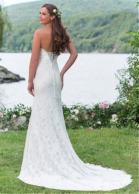buy discount allure lace satin strapless neckline sheath wedding dresses  dressilymecom