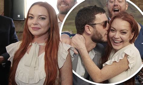 lindsay lohan sports bridal gown as she attends wedding daily mail online