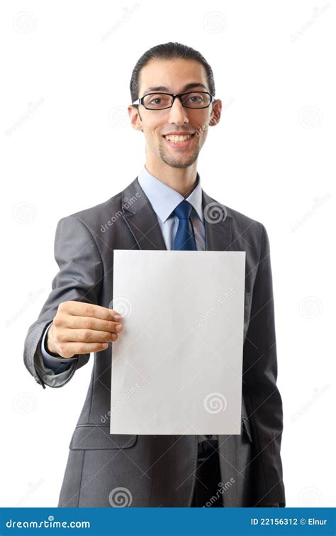 businessman holding blank stock photo image  message