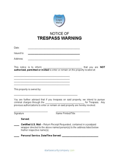 trespass warning notice editable