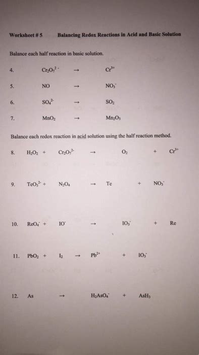 redox reactions worksheet  worksheet redox reactions