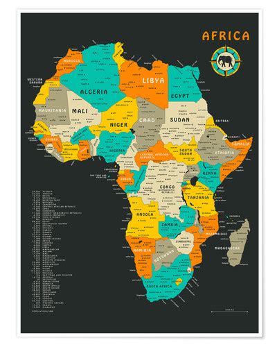 Póster Mapa De África Inglês De Jazzberry Blue Posterlounge Pt