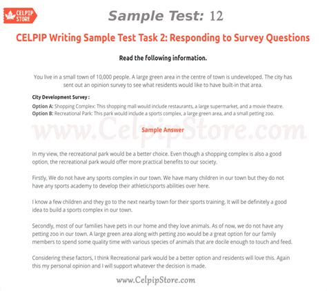responding  survey sample   celpip mock practice test samples