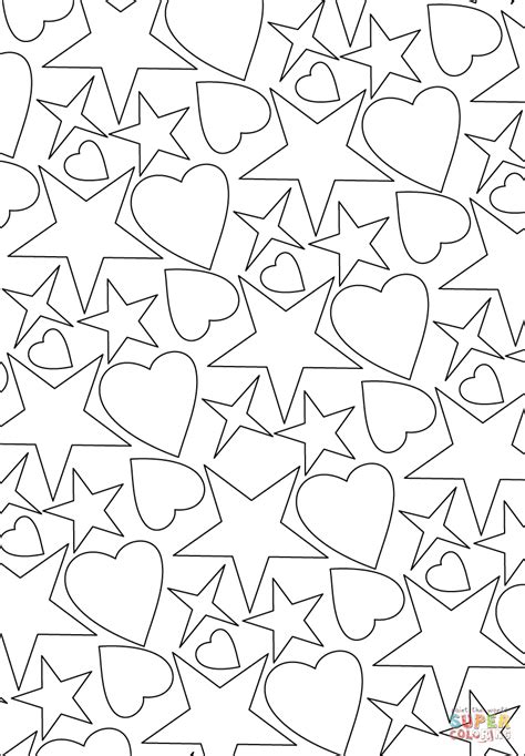 hearts  stars pattern coloring page  printable coloring pages