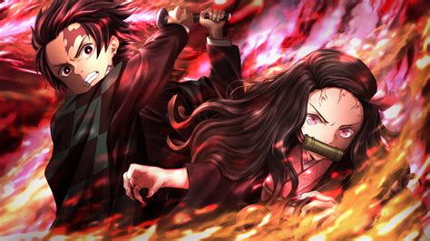 demon slayer nezuko kamado tanjirou kamado on fire 4k hd anime