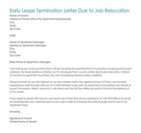 early lease termination letter sample templates