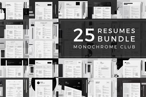 resumes bundle monochrome club resume templates creative market