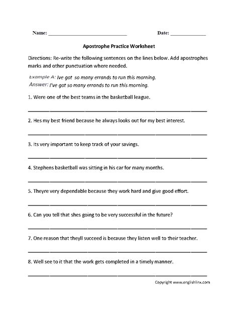 apostrophe worksheets  answer key db excelcom