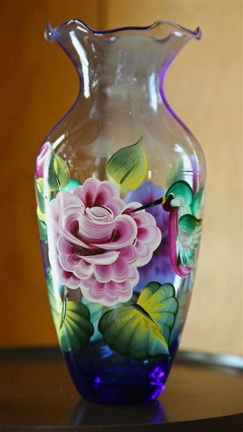 One Stroke Hand Painted Vases Hand Painted Glass Vase With Roses And