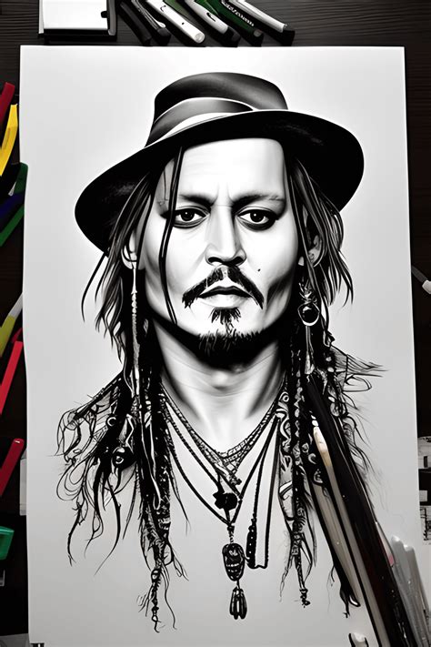 johnny depp coloring page creative fabrica