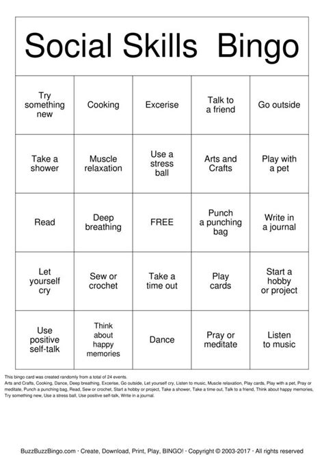 social skills bingo printable